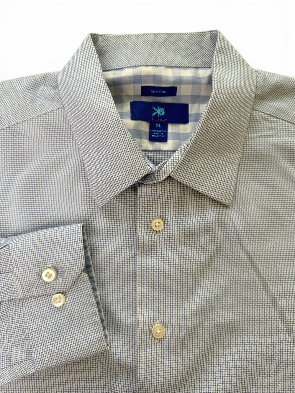 Egara Men’s XL Blue Micro Check Non-Iron Button Down Shirt